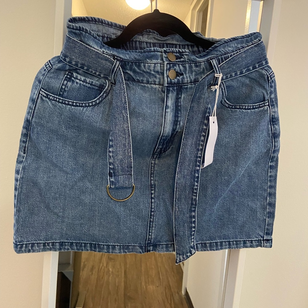 Paper bag denim skirt